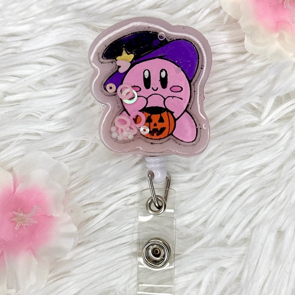 Kirby Badge Reel Handmade - Shaker Resin Badge Reel - Picture 4 of 4